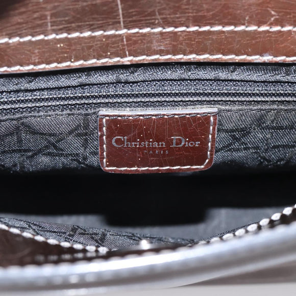 Christian Dior Maris Pearl Bag Patent leather 2way Brown Silver Auth bs37550
