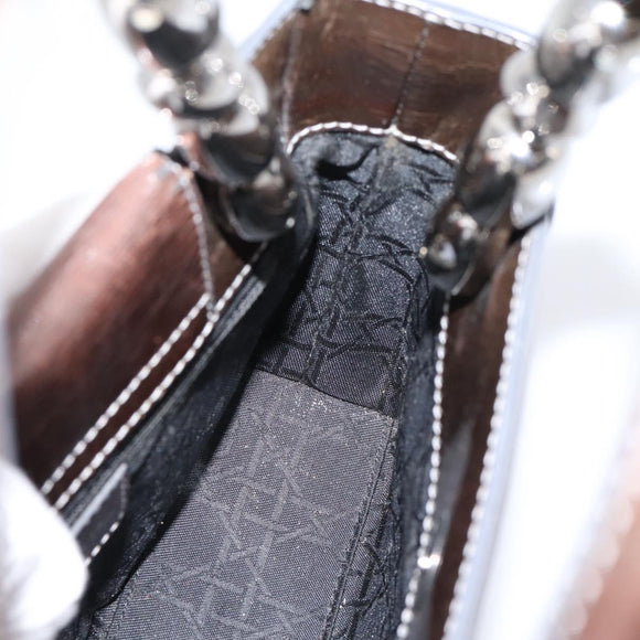 Christian Dior Maris Pearl Bag Patent leather 2way Brown Silver Auth bs37550