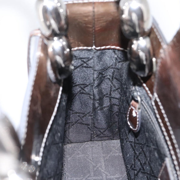 Christian Dior Maris Pearl Bag Patent leather 2way Brown Silver Auth bs37550