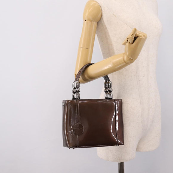 Christian Dior Maris Pearl Bag Patent leather 2way Brown Silver Auth bs37550