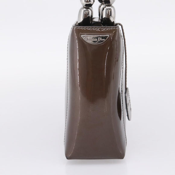 Christian Dior Maris Pearl Bag Patent leather 2way Brown Silver Auth bs37550