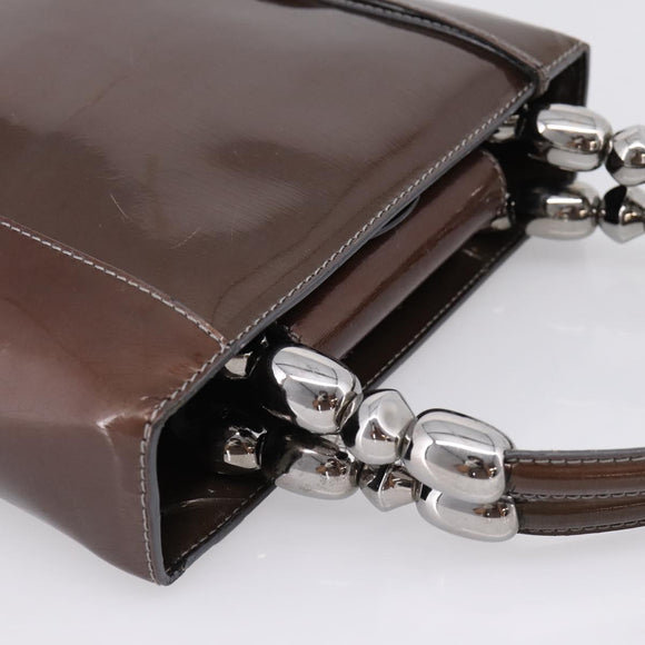 Christian Dior Maris Pearl Bag Patent leather 2way Brown Silver Auth bs37550