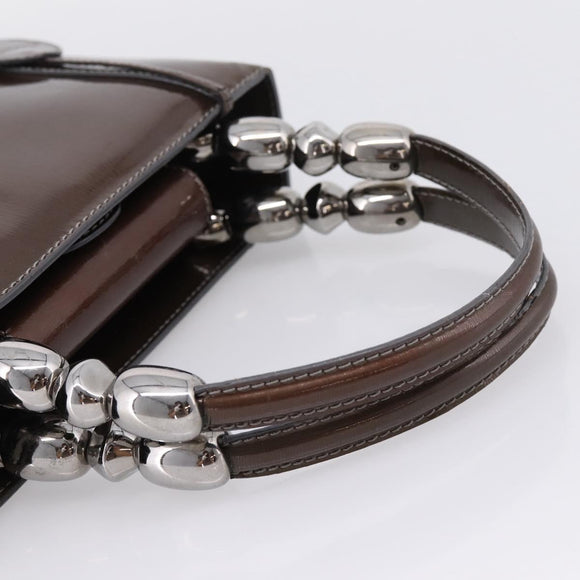 Christian Dior Maris Pearl Bag Patent leather 2way Brown Silver Auth bs37550
