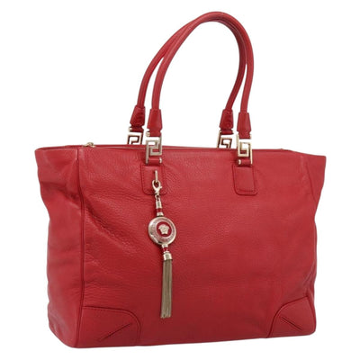 Gianni Versace Tote Bag Leather Red Gold Auth bs37560A