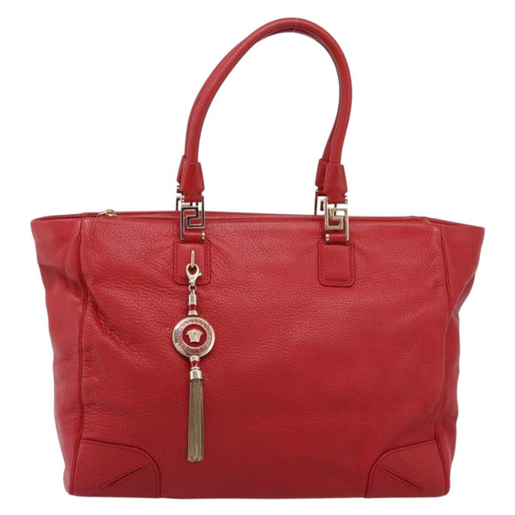 Gianni Versace Tote Bag Leather Red Gold Auth bs37560A