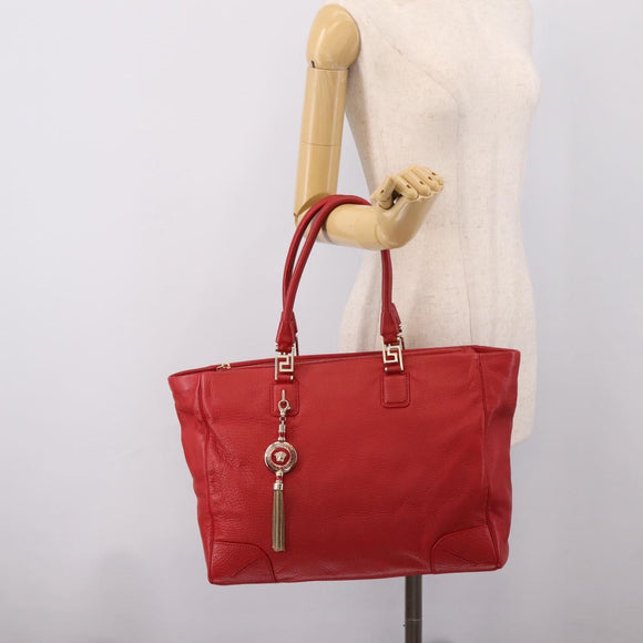 Gianni Versace Tote Bag Leather Red Gold Auth bs37560A