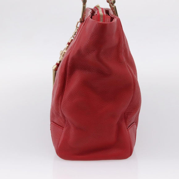 Gianni Versace Tote Bag Leather Red Gold Auth bs37560A