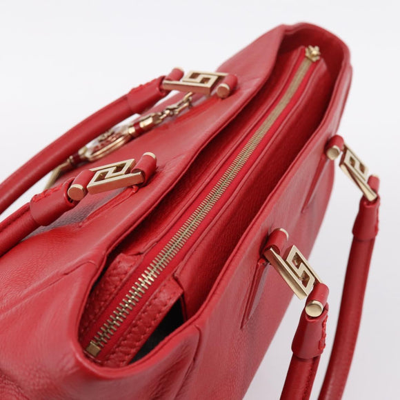 Gianni Versace Tote Bag Leather Red Gold Auth bs37560A