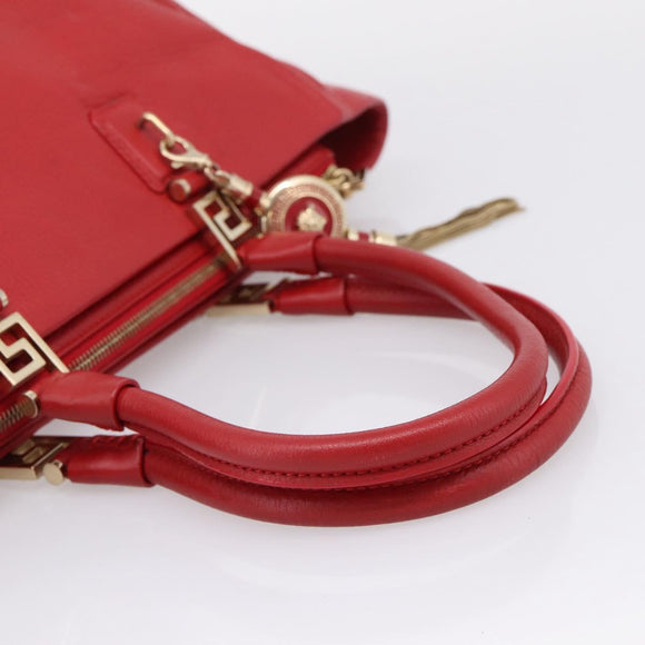 Gianni Versace Tote Bag Leather Red Gold Auth bs37560A