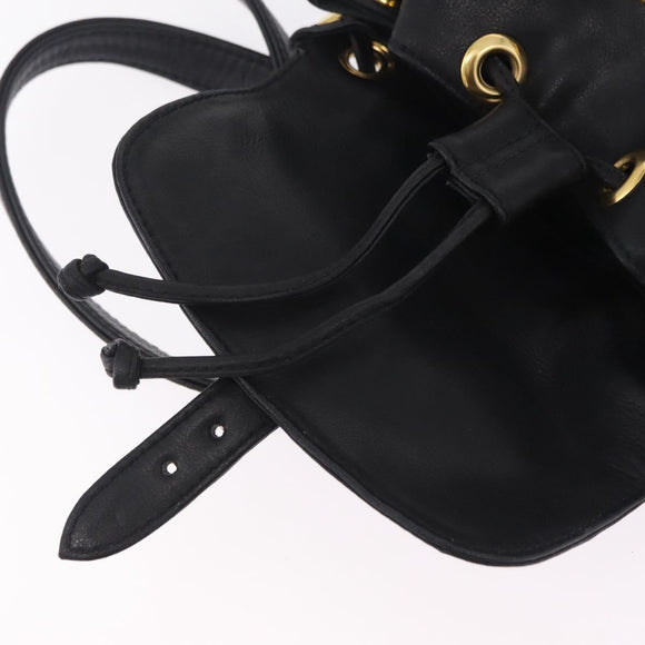 Gianni Versace Backpack Leather Black Gold Auth bs37561