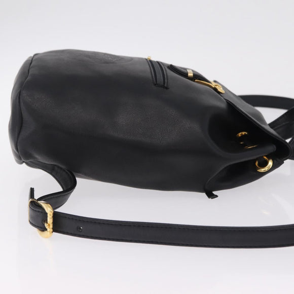 Gianni Versace Backpack Leather Black Gold Auth bs37561