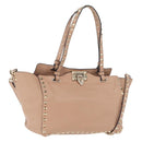 Valentino Rock Studs Hand Bag Leather 2way Beige Gold Auth bs37563-1
