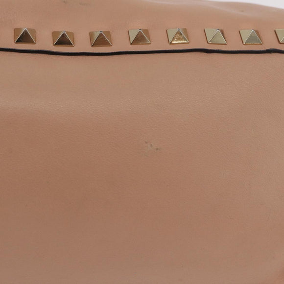 Valentino Rock Studs Hand Bag Leather 2way Beige Gold Auth bs37563