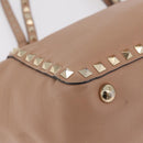Valentino Rock Studs Hand Bag Leather 2way Beige Gold Auth bs37563-16