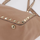 Valentino Rock Studs Hand Bag Leather 2way Beige Gold Auth bs37563-17