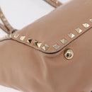 Valentino Rock Studs Hand Bag Leather 2way Beige Gold Auth bs37563-18