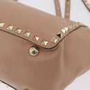 Valentino Rock Studs Hand Bag Leather 2way Beige Gold Auth bs37563-19