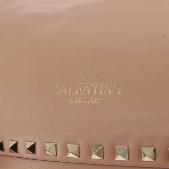 Valentino Rock Studs Hand Bag Leather 2way Beige Gold Auth bs37563