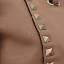 Valentino Rock Studs Hand Bag Leather 2way Beige Gold Auth bs37563-11