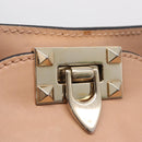 Valentino Rock Studs Hand Bag Leather 2way Beige Gold Auth bs37563-21