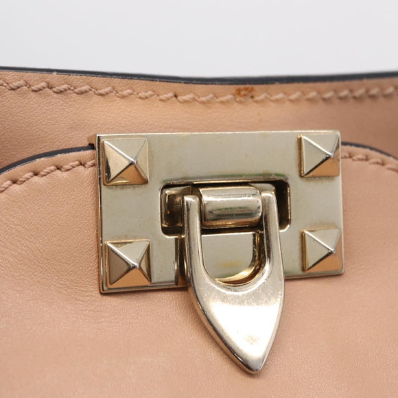 Valentino Rock Studs Hand Bag Leather 2way Beige Gold Auth bs37563