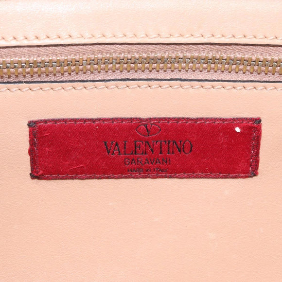 Valentino Rock Studs Hand Bag Leather 2way Beige Gold Auth bs37563