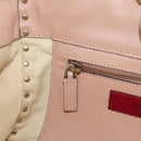 Valentino Rock Studs Hand Bag Leather 2way Beige Gold Auth bs37563-25