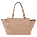 Valentino Rock Studs Hand Bag Leather 2way Beige Gold Auth bs37563-2