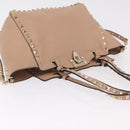 Valentino Rock Studs Hand Bag Leather 2way Beige Gold Auth bs37563-7