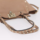 Valentino Rock Studs Hand Bag Leather 2way Beige Gold Auth bs37563-8