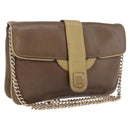 CELINE Chain Shoulder Bag Leather Brown Gold Auth bs37564-1