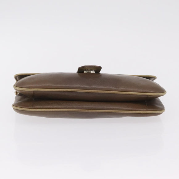CELINE Chain Shoulder Bag Leather Brown Gold Auth bs37564