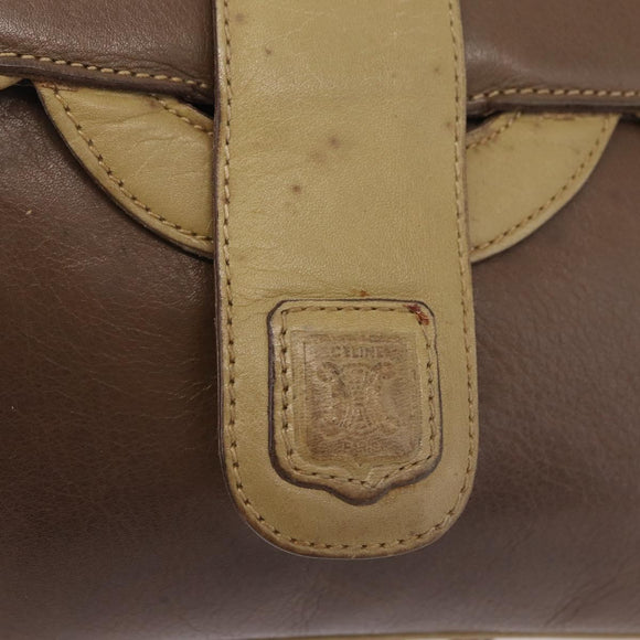 CELINE Chain Shoulder Bag Leather Brown Gold Auth bs37564