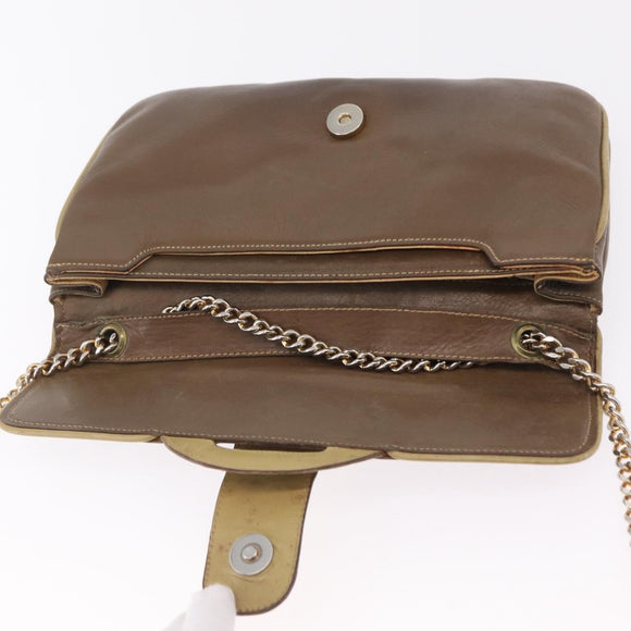 CELINE Chain Shoulder Bag Leather Brown Gold Auth bs37564