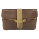 CELINE Chain Shoulder Bag Leather Brown Gold Auth bs37564-13