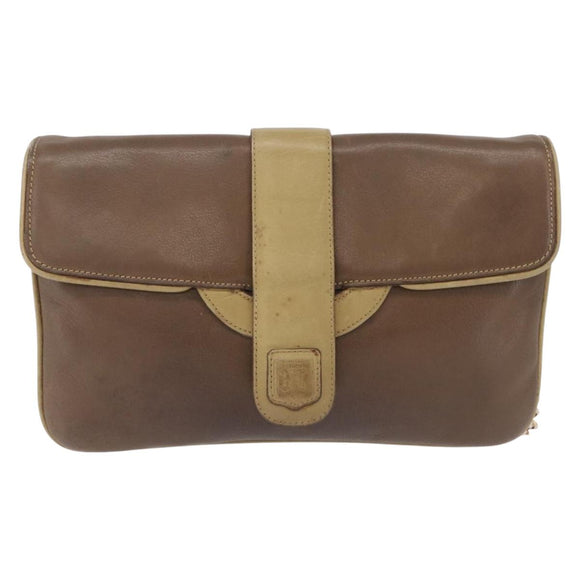 CELINE Chain Shoulder Bag Leather Brown Gold Auth bs37564