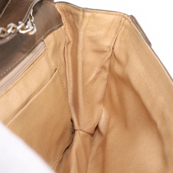 CELINE Chain Shoulder Bag Leather Brown Gold Auth bs37564