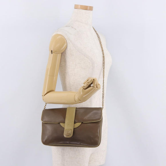 CELINE Chain Shoulder Bag Leather Brown Gold Auth bs37564