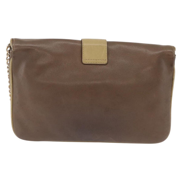 CELINE Chain Shoulder Bag Leather Brown Gold Auth bs37564