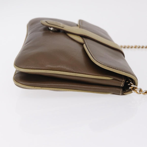 CELINE Chain Shoulder Bag Leather Brown Gold Auth bs37564
