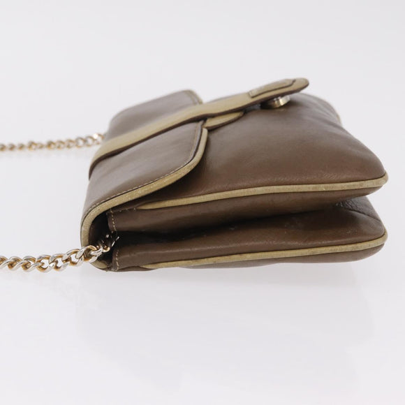 CELINE Chain Shoulder Bag Leather Brown Gold Auth bs37564