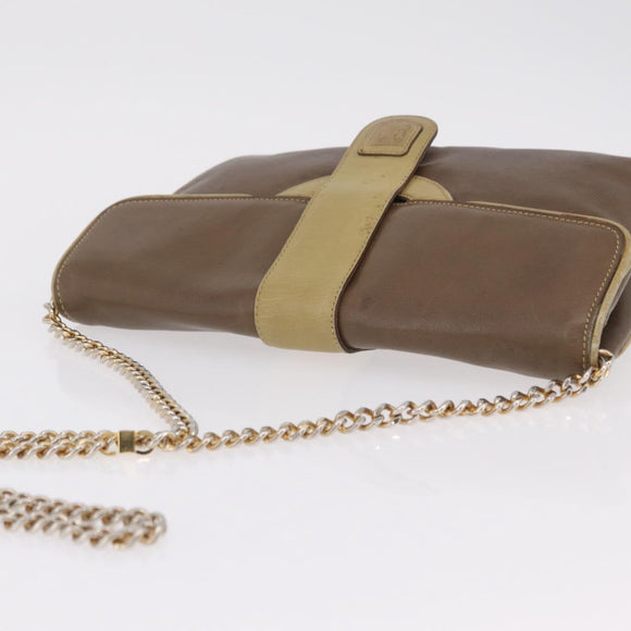 CELINE Chain Shoulder Bag Leather Brown Gold Auth bs37564