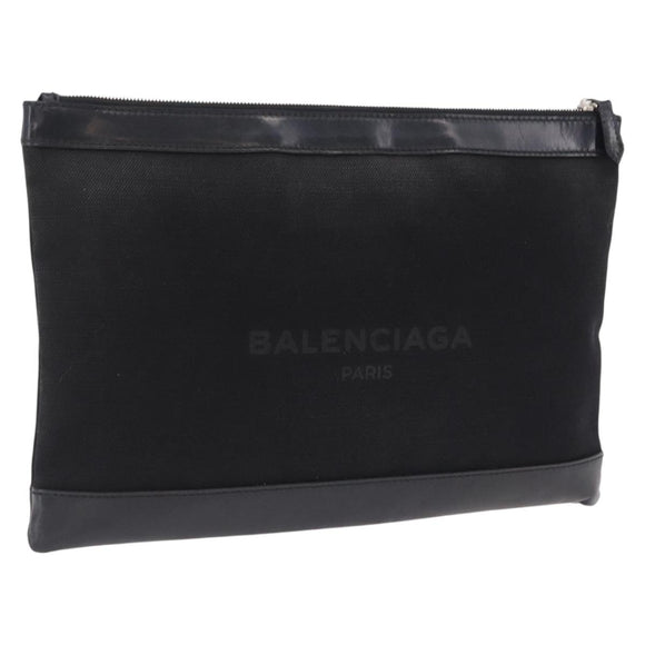 Balenciaga Clutch Bag Canvas Silver Black 373840 Auth bs37565