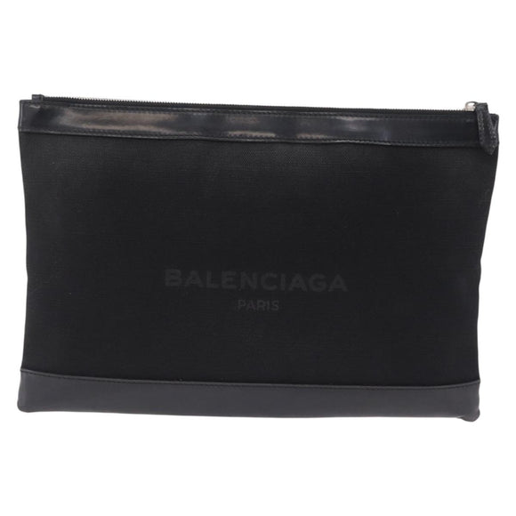 Balenciaga Clutch Bag Canvas Silver Black 373840 Auth bs37565