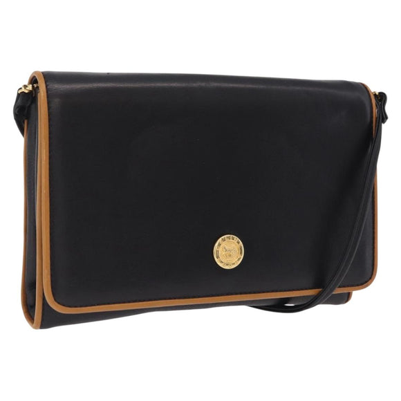 CELINE Shoulder Bag Leather Black Gold Auth bs37568