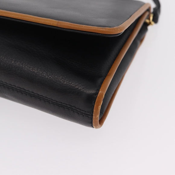 CELINE Shoulder Bag Leather Black Gold Auth bs37568