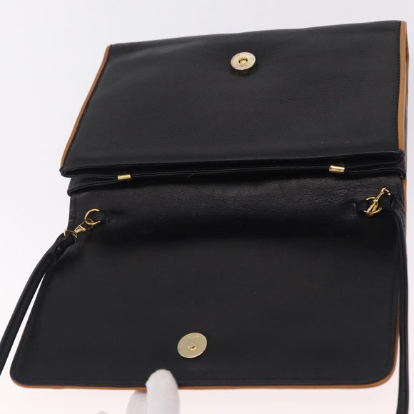 CELINE Shoulder Bag Leather Black Gold Auth bs37568