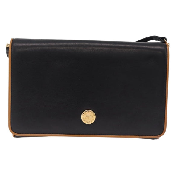 CELINE Shoulder Bag Leather Black Gold Auth bs37568