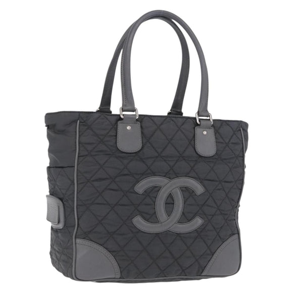 CHANEL Paris New York Line Matelasse Tote Bag Nylon Gray Silver CC Auth bs37569V