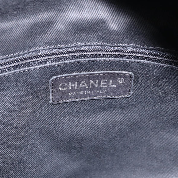 CHANEL Paris New York Line Matelasse Tote Bag Nylon Gray Silver CC Auth bs37569V